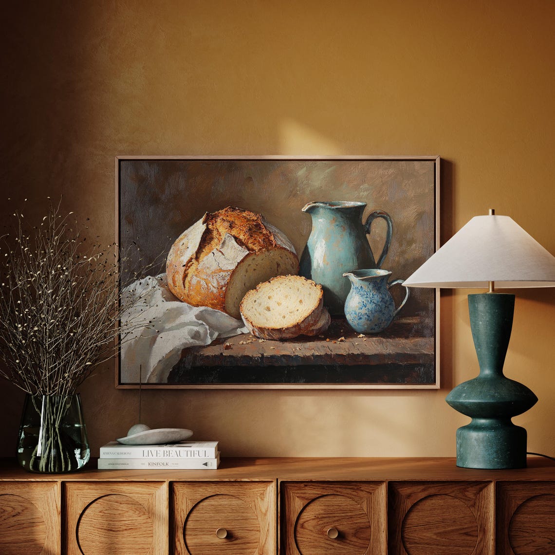 Crusty Bread Loaf Stoneware Pitcher Farmhouse Still Life Poster