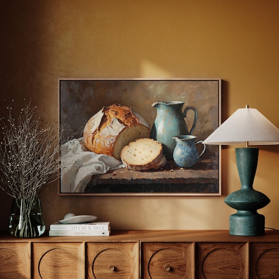 Crusty Bread Loaf Stoneware Pitcher Farmhouse Still Life Poster