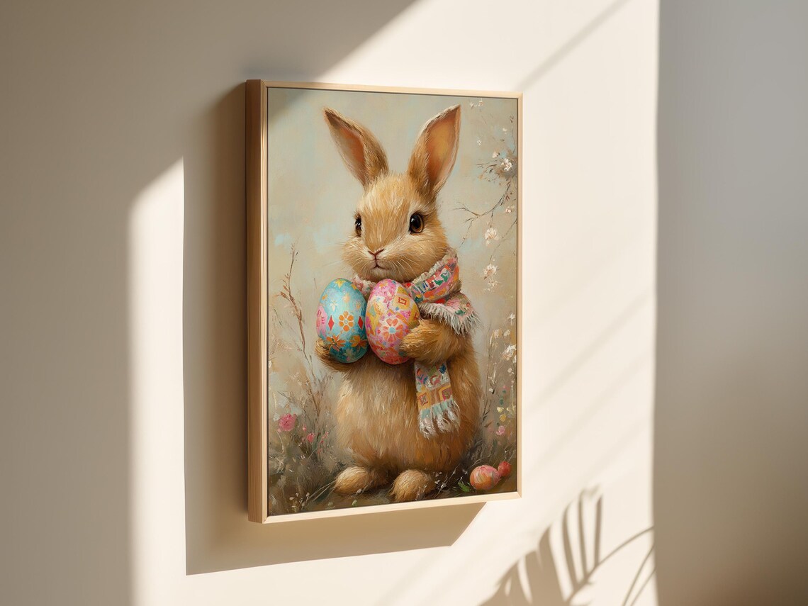 Whimsical Easter Bunny Holding Eggs Art Print - Image 7