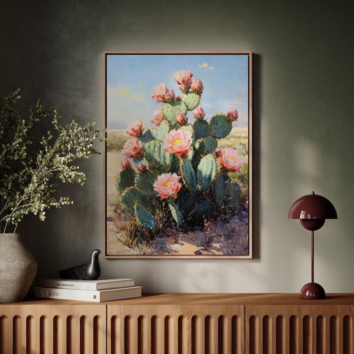 Blooming Prickly Pear Cactus with Pink Flowers Desert Poster