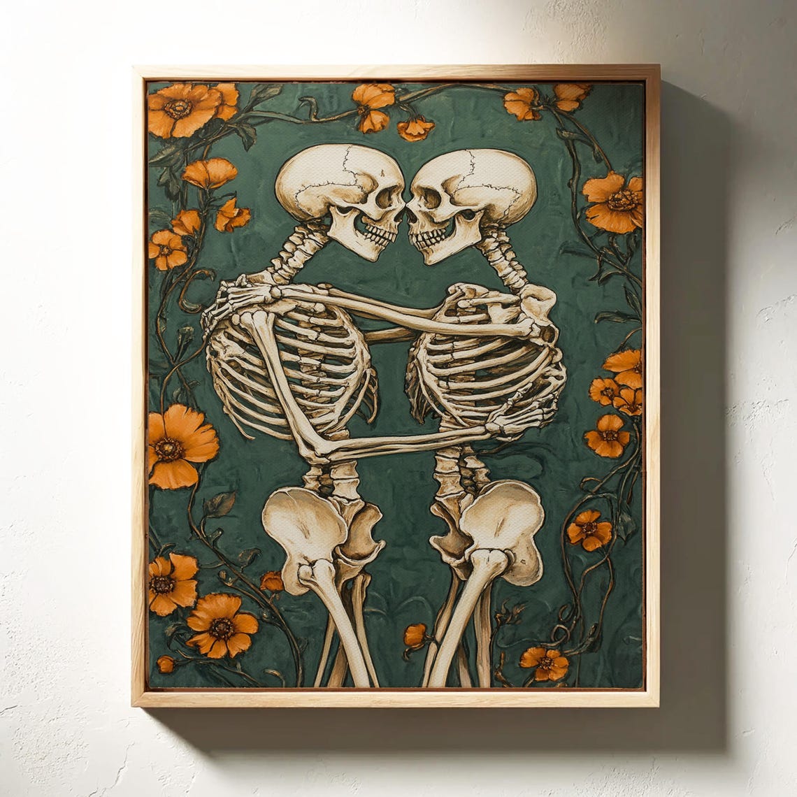 Embracing Skeletons Halloween Romantic Gothic Couple Art Poster - Image 6