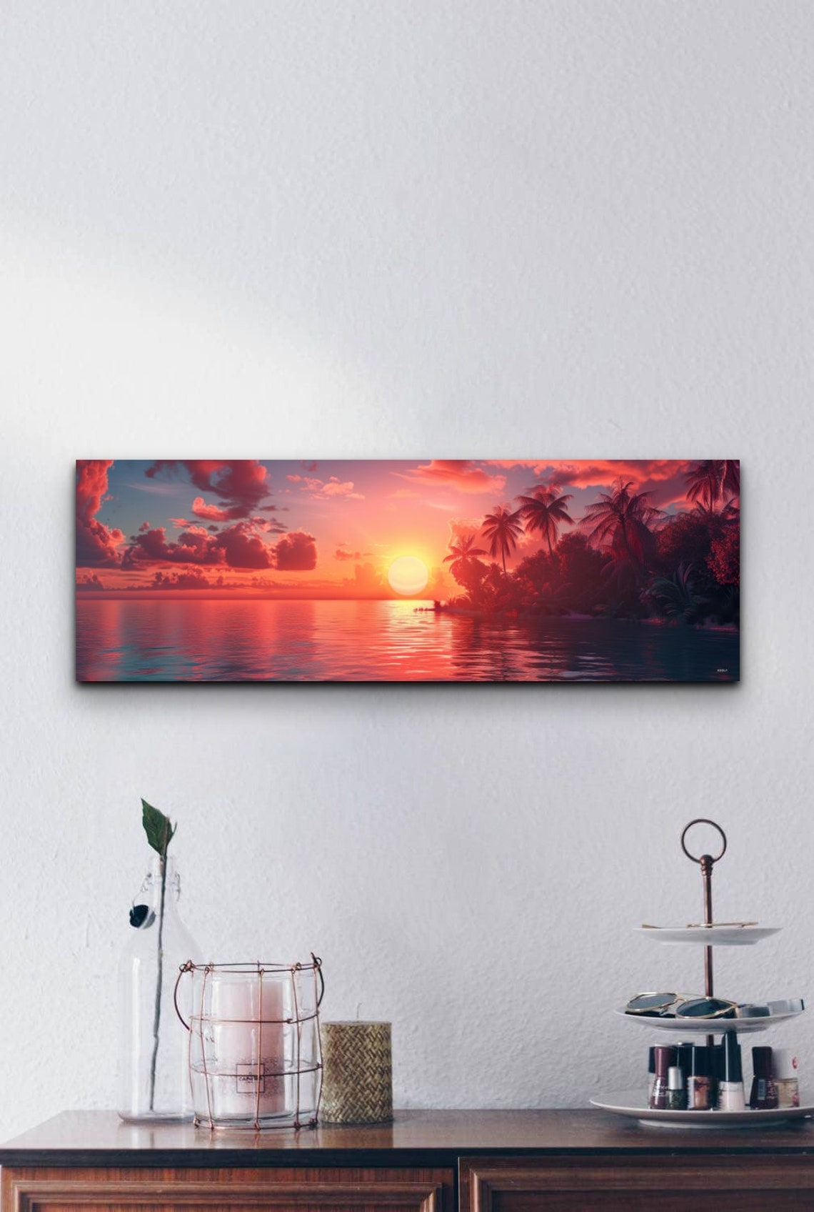 Coastal Wall Art Sunset Beach Wrapped Print Palm Trees Sky Sea Beach Scene Art Ocean Beach Sky Art Decor Panoramic Ready To Hang - Image 6