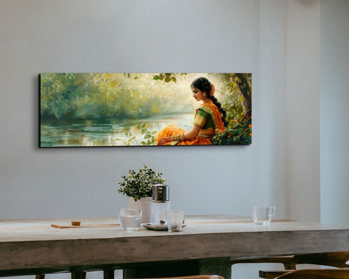 Indian Woman By The River Bank, Wall Art Print - Image 6