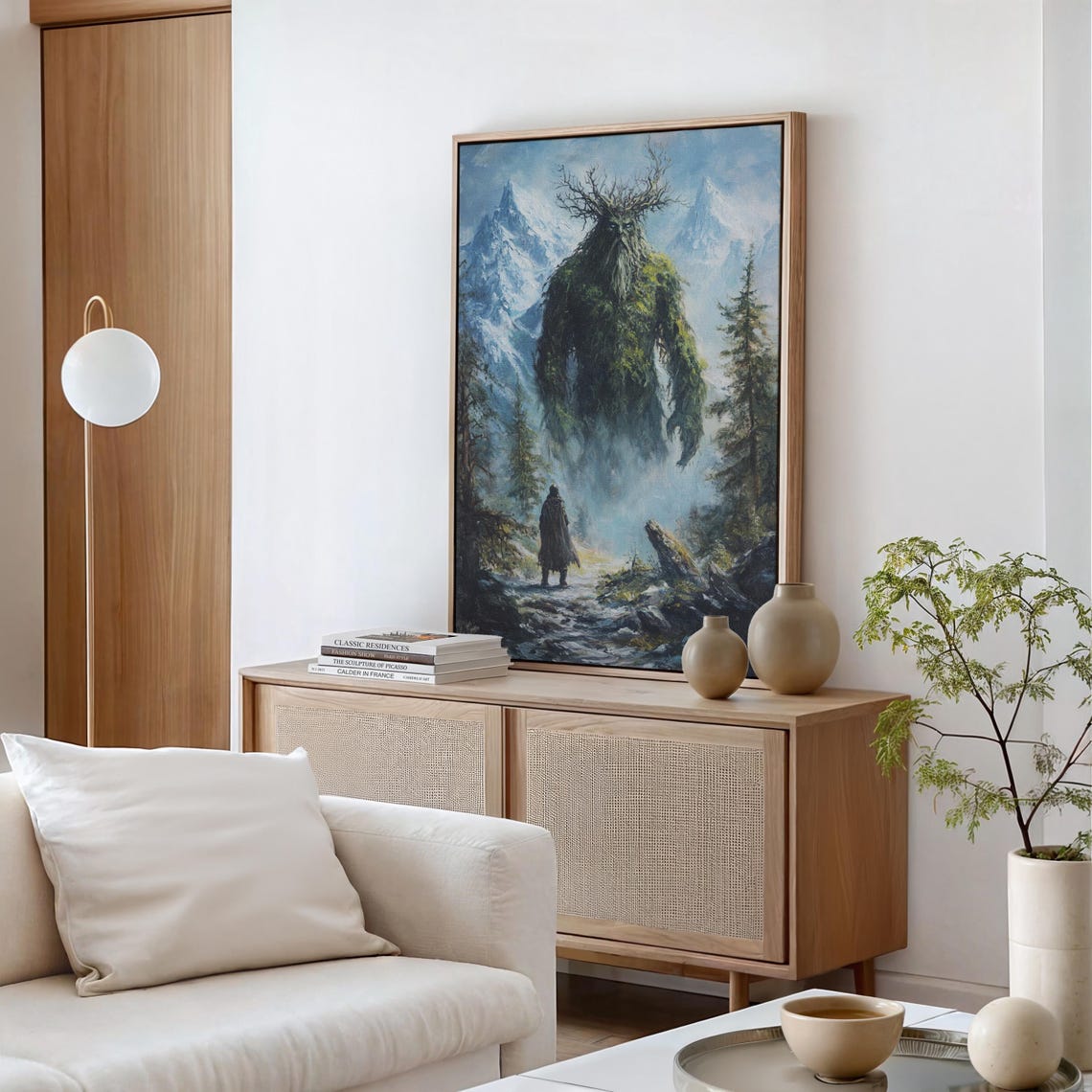 Forest Guardian Green Giant Snowy Mountains Fantasy Art Poster - Image 5