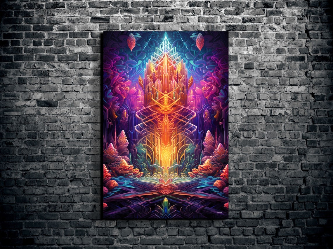 Psychedelic Crystal Temple Abstract Colorful Visionary Art Poster