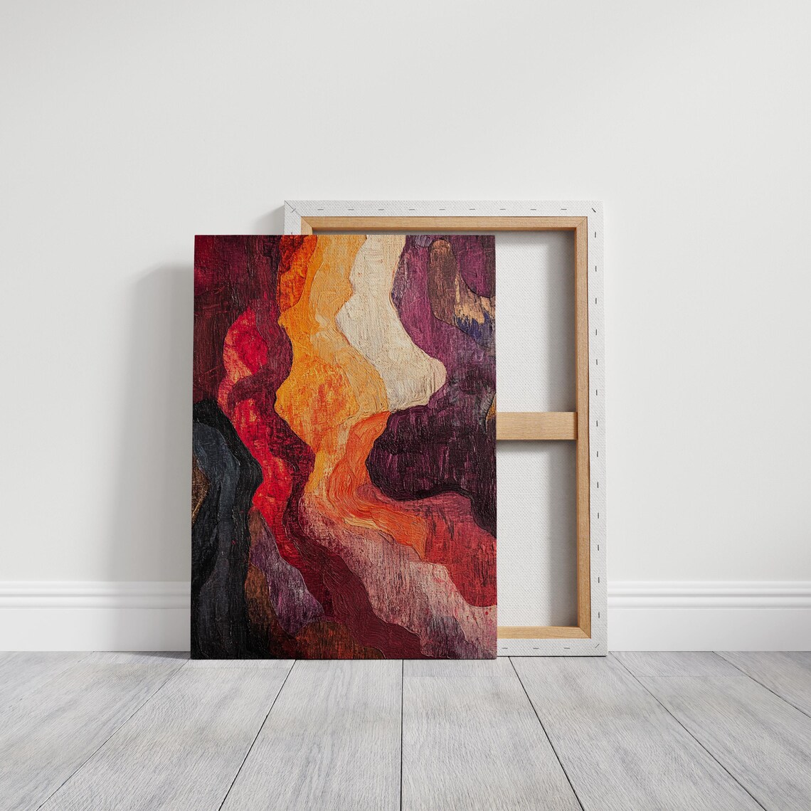 Abstract Textured Art Bold Earthy Fiery Red Orange Waves Modern Poster - Image 3