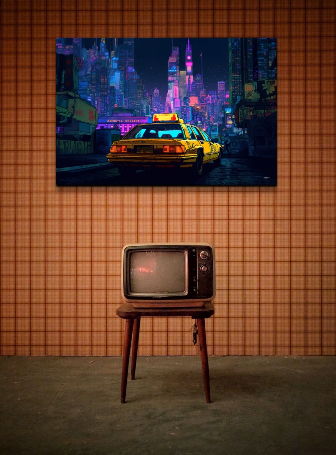 Yellow Taxi Neon City Night Street Cyberpunk Urban Art Poster - Image 7