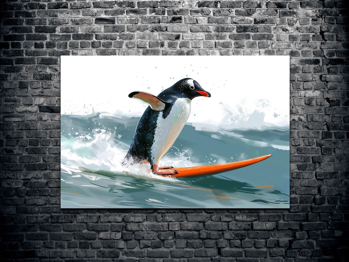 Surfing Penguin Retro Surf Beach Kids Decor - Image 2