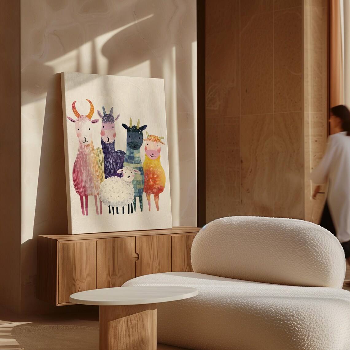 Colorful Whimsical Goat Family Watercolor Kids Room Nursery Art Poster - Image 7