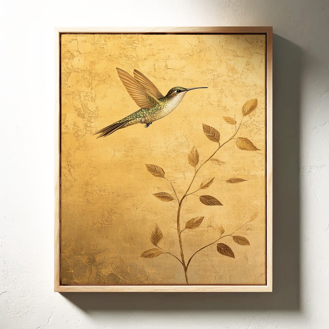 Golden Hummingbird Minimalist Botanical Art Print - Image 3
