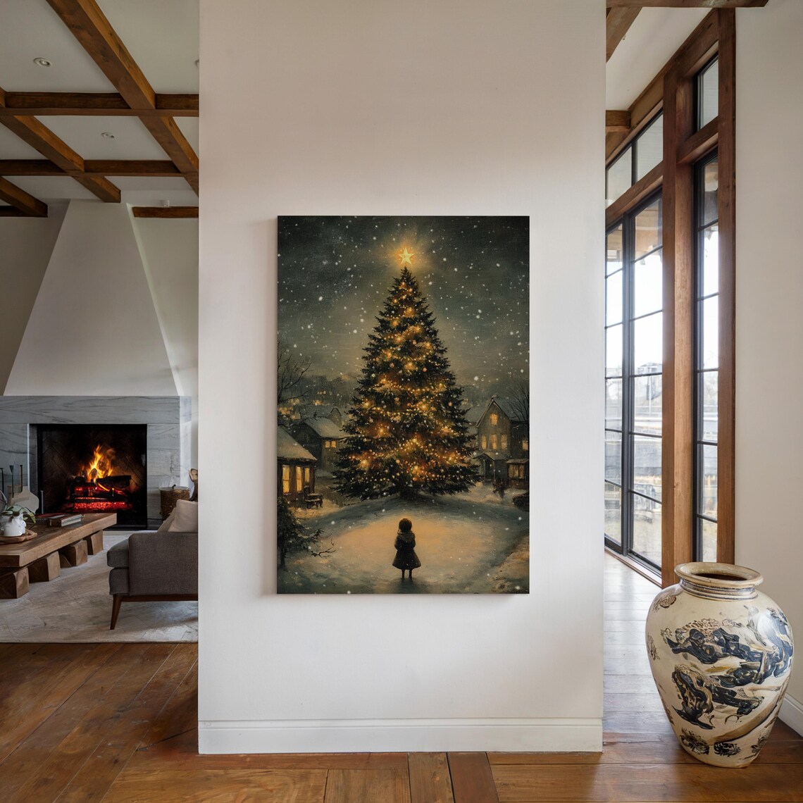 Cozy Christmas Tree Art, Festive Winter Night - Image 5