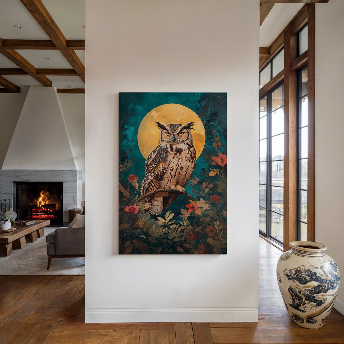 Owl Golden Moon Teal Floral Vines Elegant Boho Wildlife Poster - Image 4