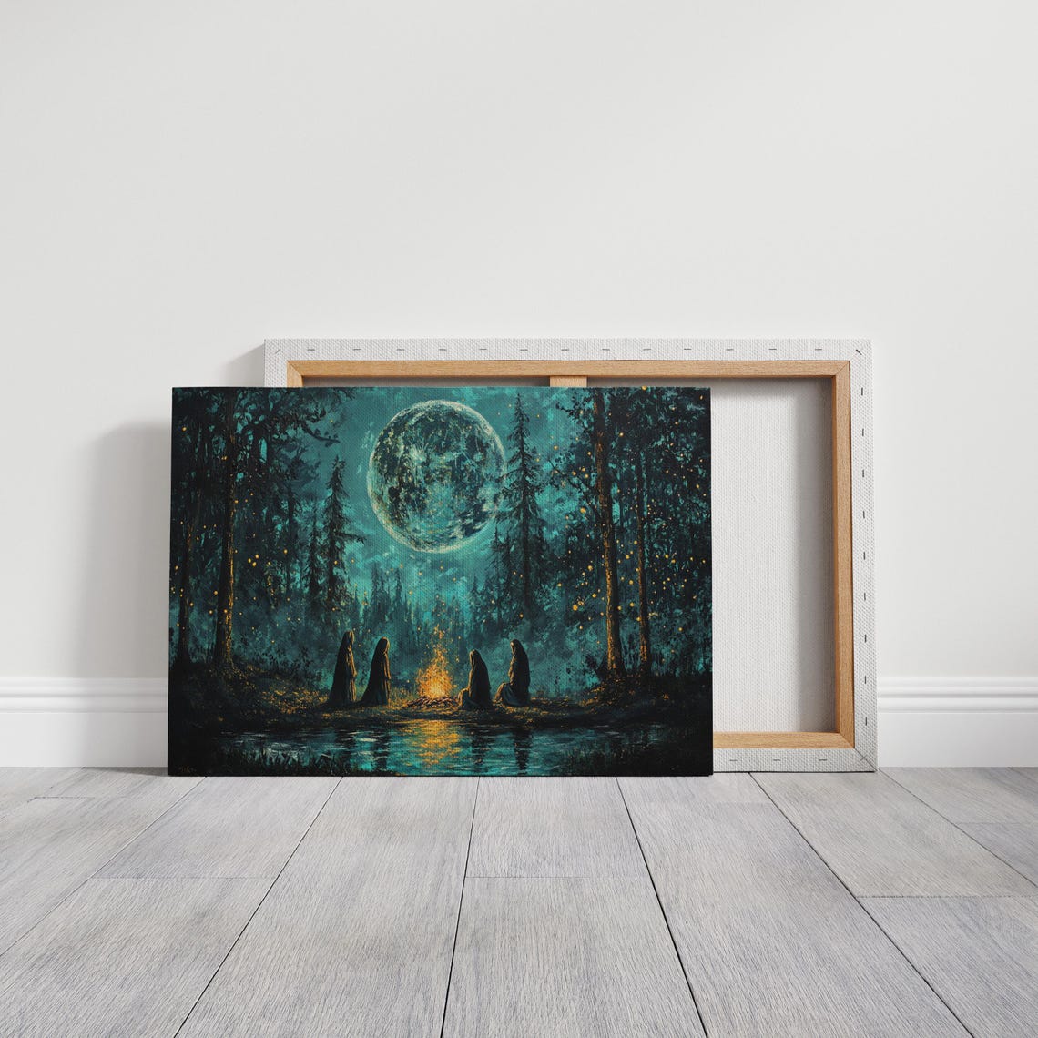 Mystical Moonlit Forest Gathering Campfire Night Scene Poster - Image 7