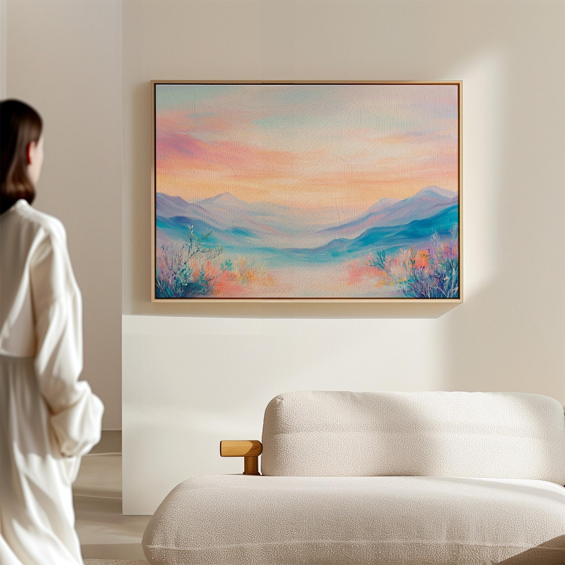 Pastel Sunrise Mountain Valley Soft Watercolor Landscape Poster - Image 7