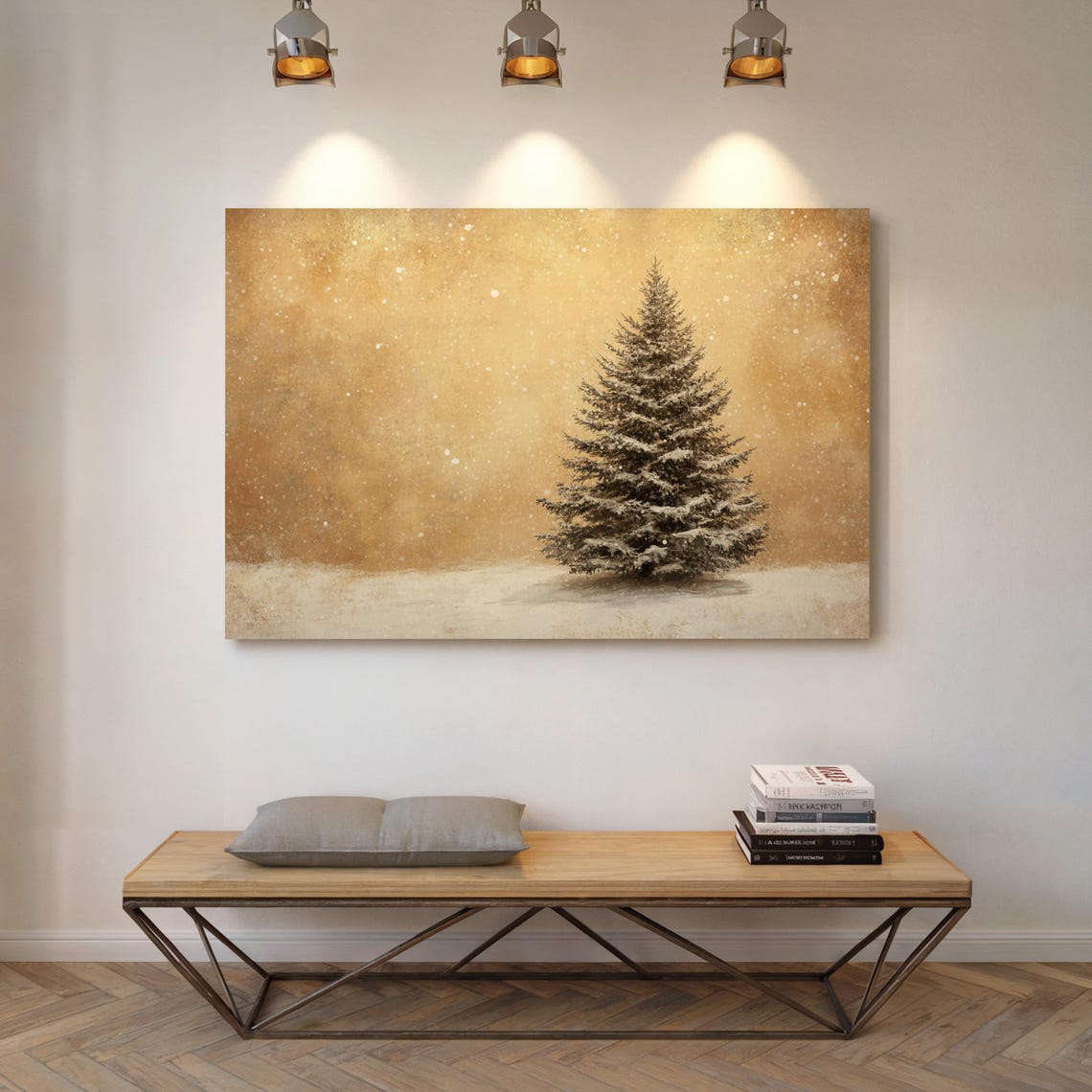 Snowy Pine Tree in Golden Snowfall Winter Christmas Wall Poster - Image 7