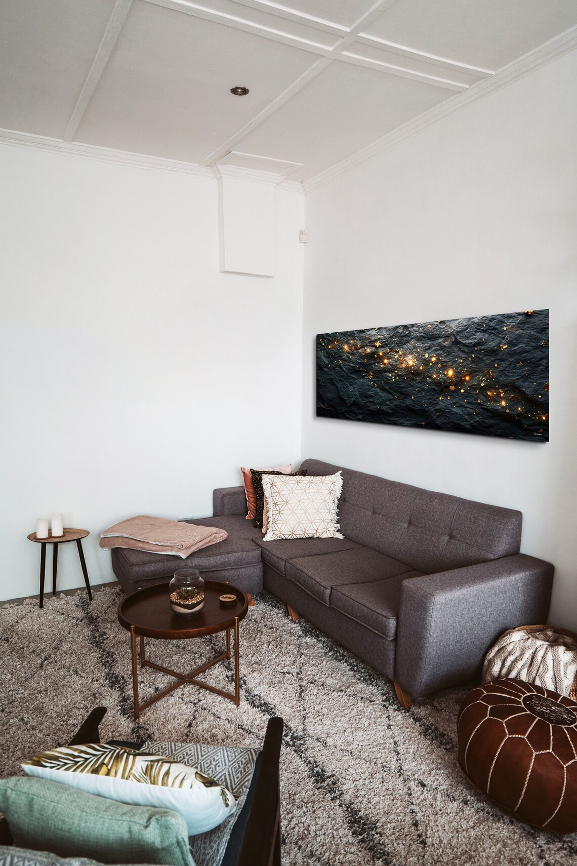 Black Stone With Gold Shining Abstract Wall Art - Image 3