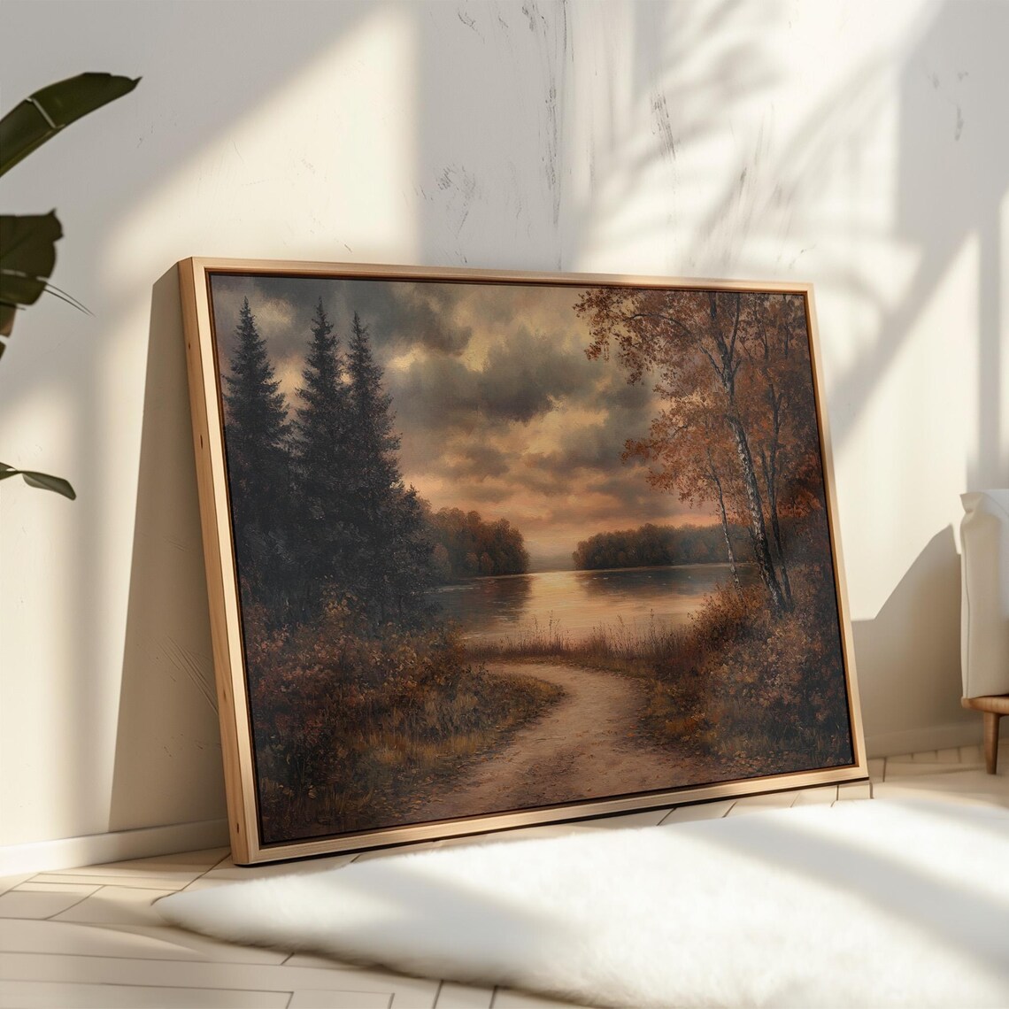 Autumn Sunset Lakeside Path Winding Trail Vintage Oil Landscape Poster - Image 4
