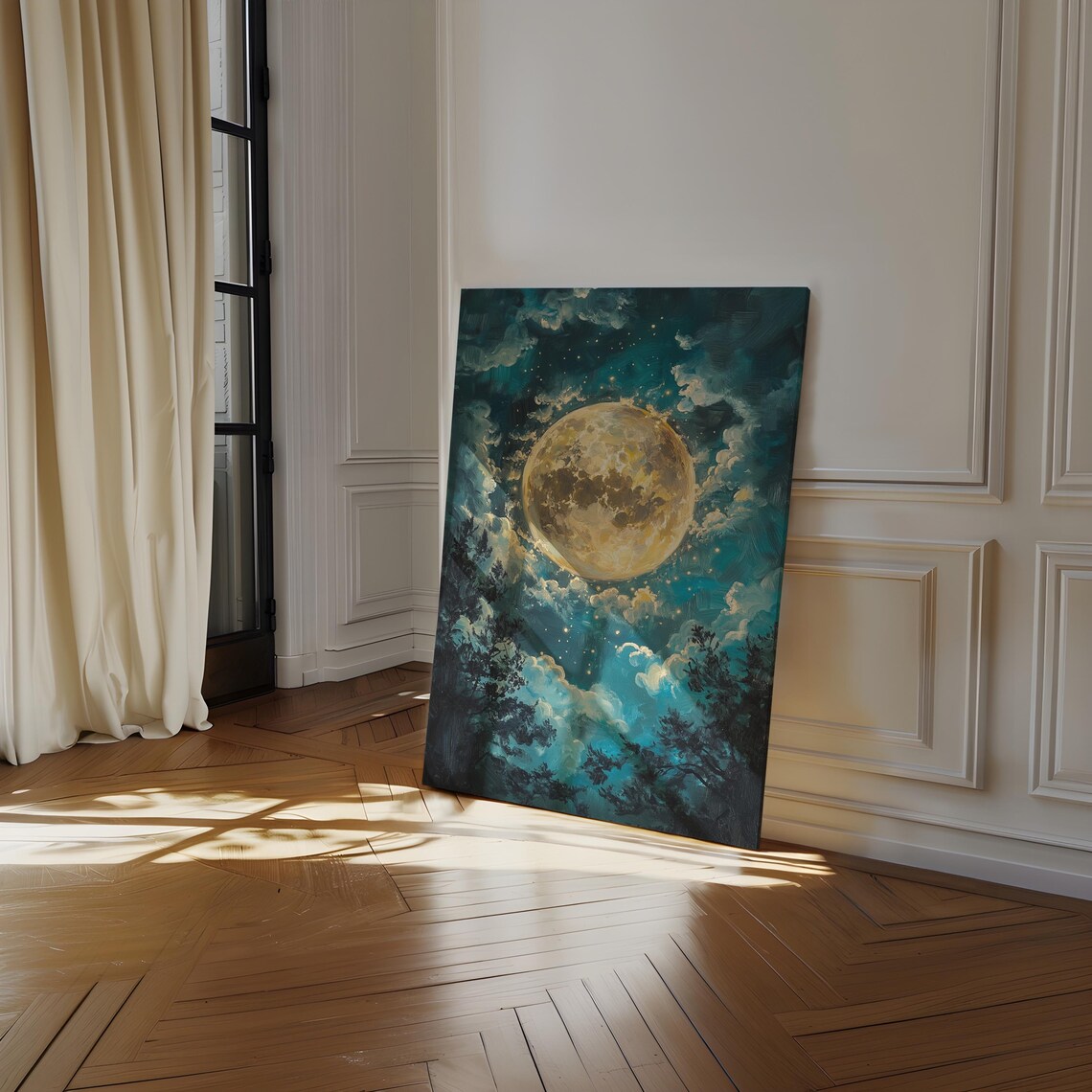 Radiant Full Moon Celestial Night Sky Wall Art - Image 4