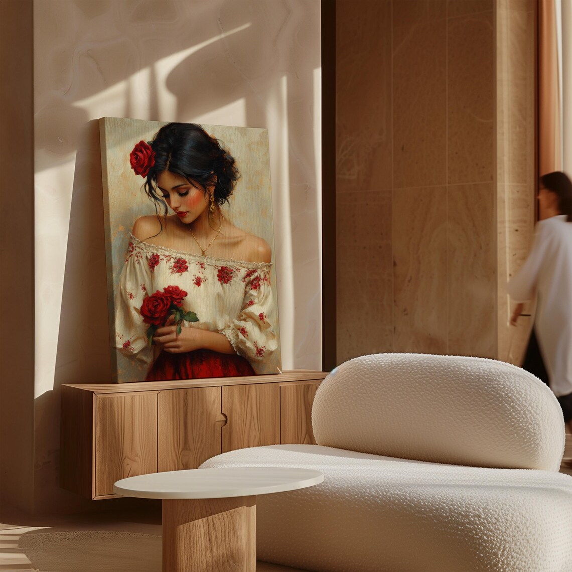 Elegant Mexican Beauty In Embroidered Blouse With Red Roses Poster - Image 4
