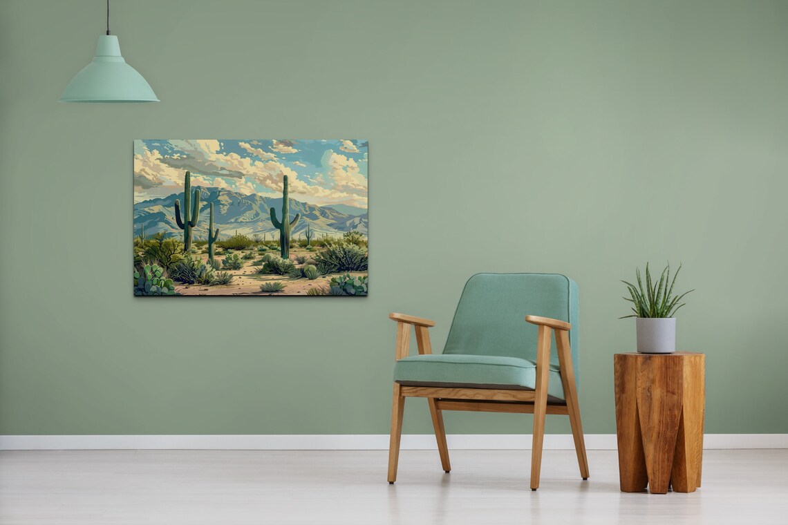Arizona Desert Saguaro Cacti Blue Mountains Landscape Wall Art - Image 3