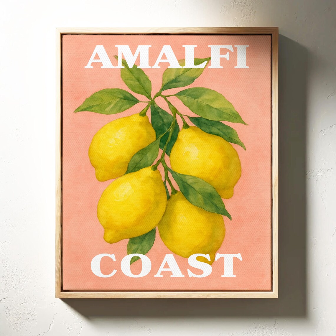 Amalfi Coast Watercolor Lemon Branch Travel Poster Coral Art