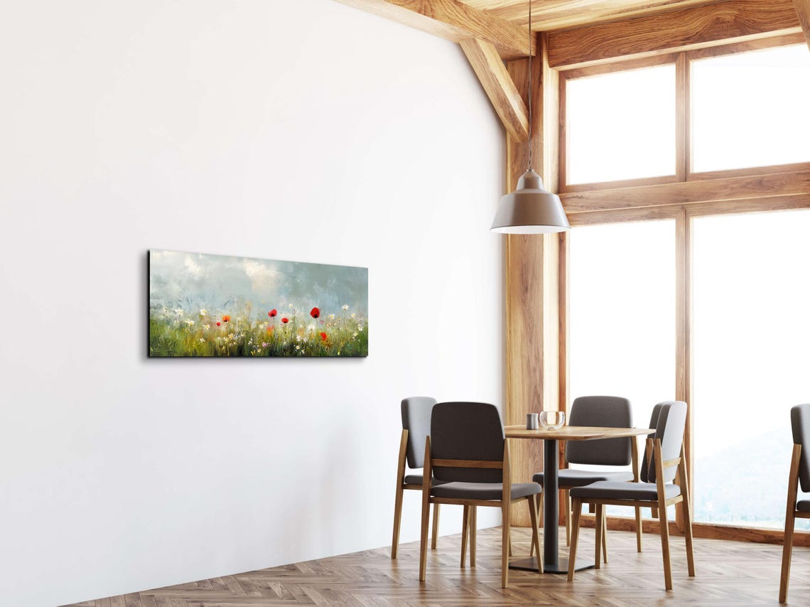 Wildflower Meadow Poppies Daisies Hazy Sky Panoramic Art Poster - Image 4