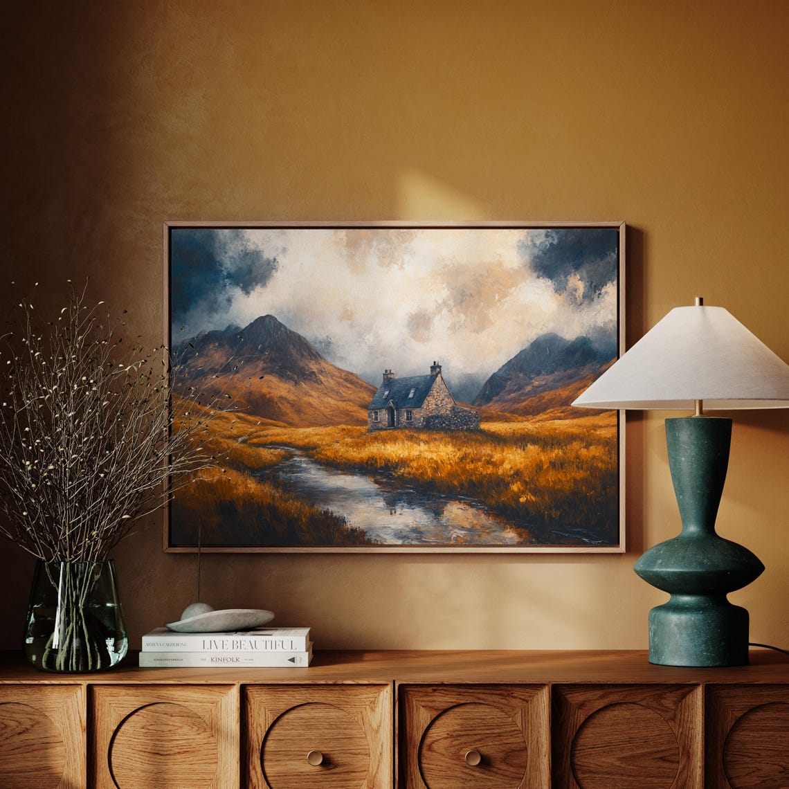 Rustic Highland Cottage In Golden Fields Mountain Landscape Poster - Image 4