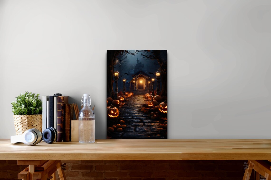 Halloween Pumpkins Spooky Art Halloween Art Holiday Art Pumpkins Spooky House Creepy House Art Ready To Hang Kooly Art Print - Image 7