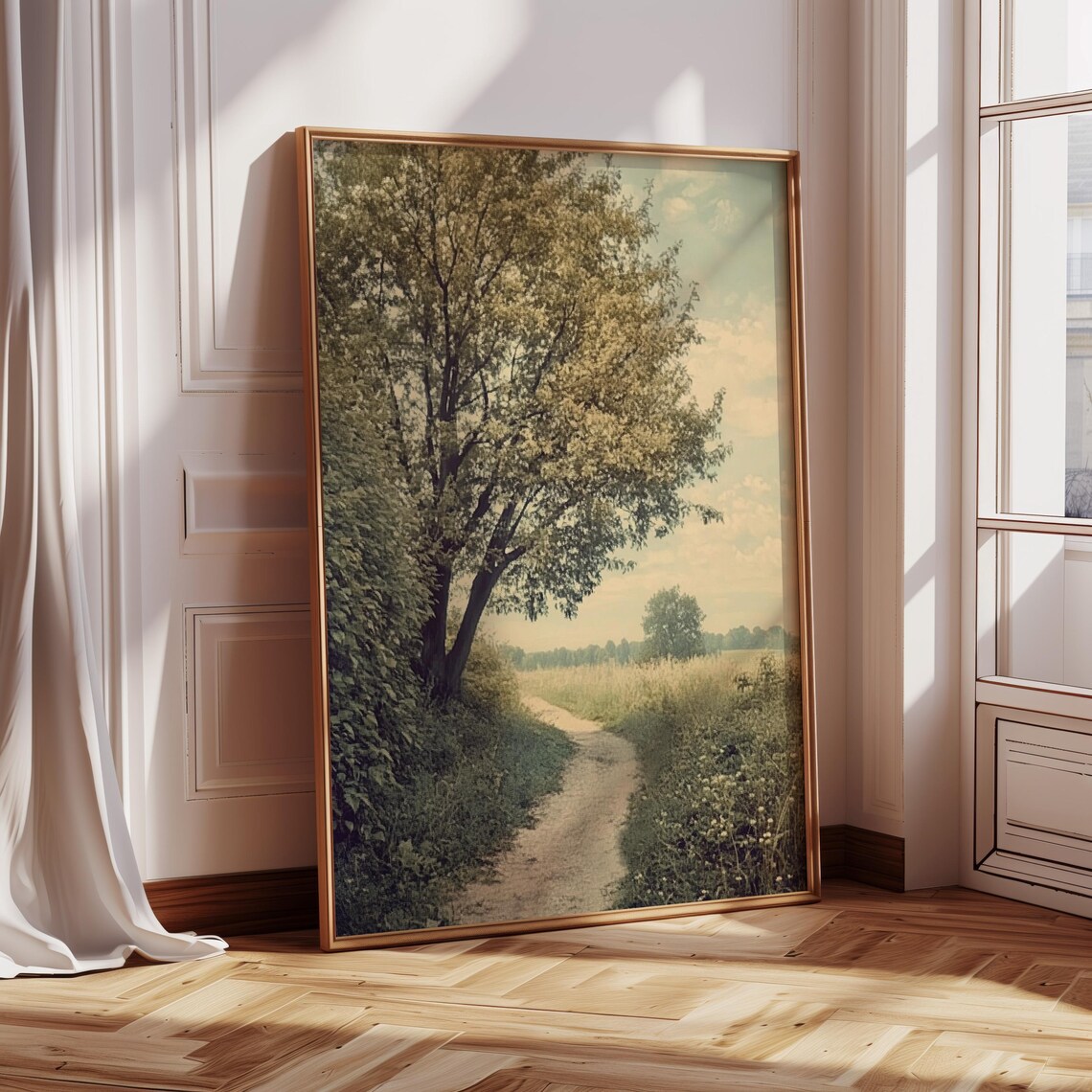 Peaceful Countryside Pathway, Open Fields Serenity - Image 4