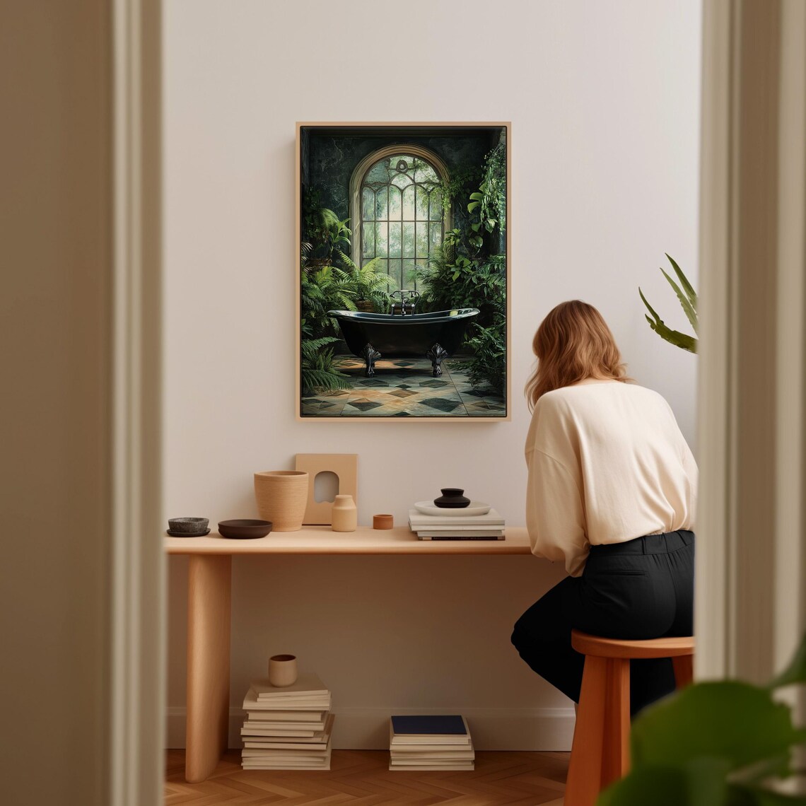 Vintage Botanical Bathroom Art Print, Black Tub - Image 2