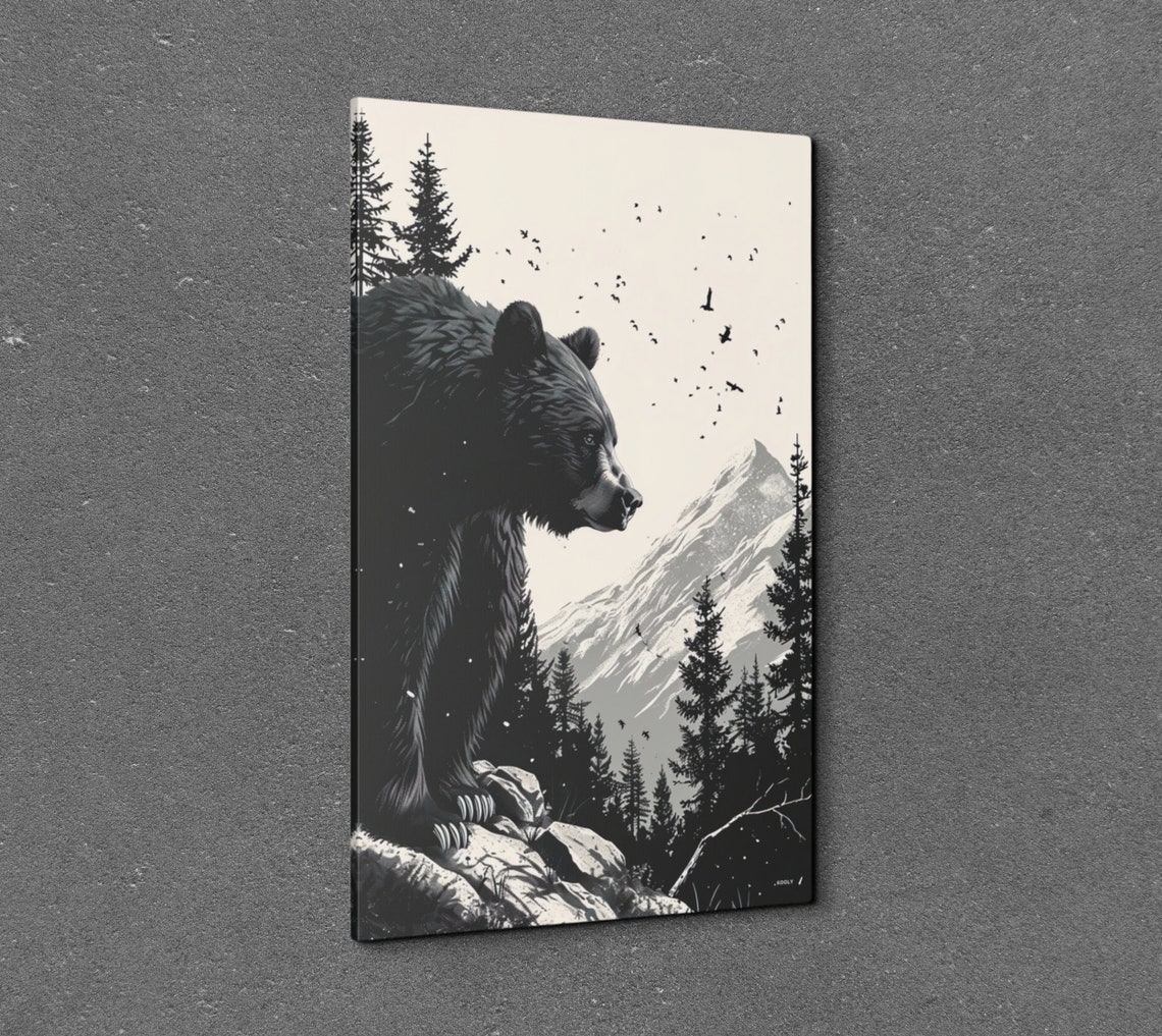 Black Bear Mountain Ink Art Wilderness Wildlife Forest Wall Art - Image 5