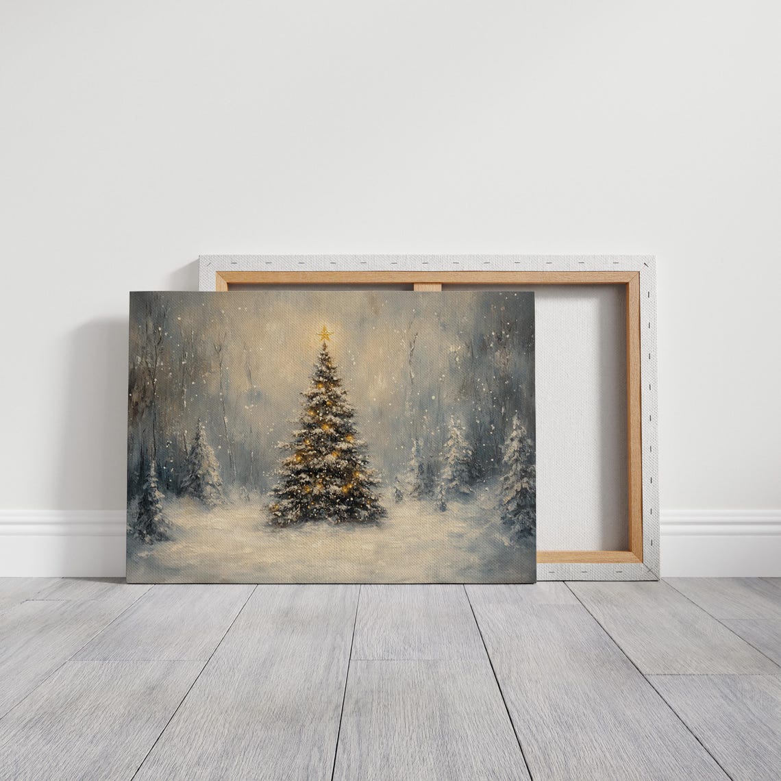 Snowy Christmas Tree Star Night Winter Wonderland Scene Poster - Image 3