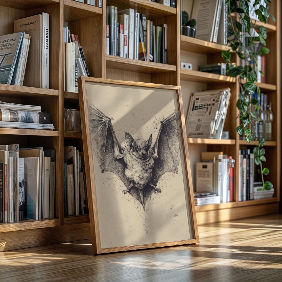 Detailed Bat Ink Illustration Vintage Gothic Wildlife Drawing Poster