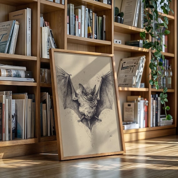 Detailed Bat Ink Illustration Vintage Gothic Wildlife Drawing Poster