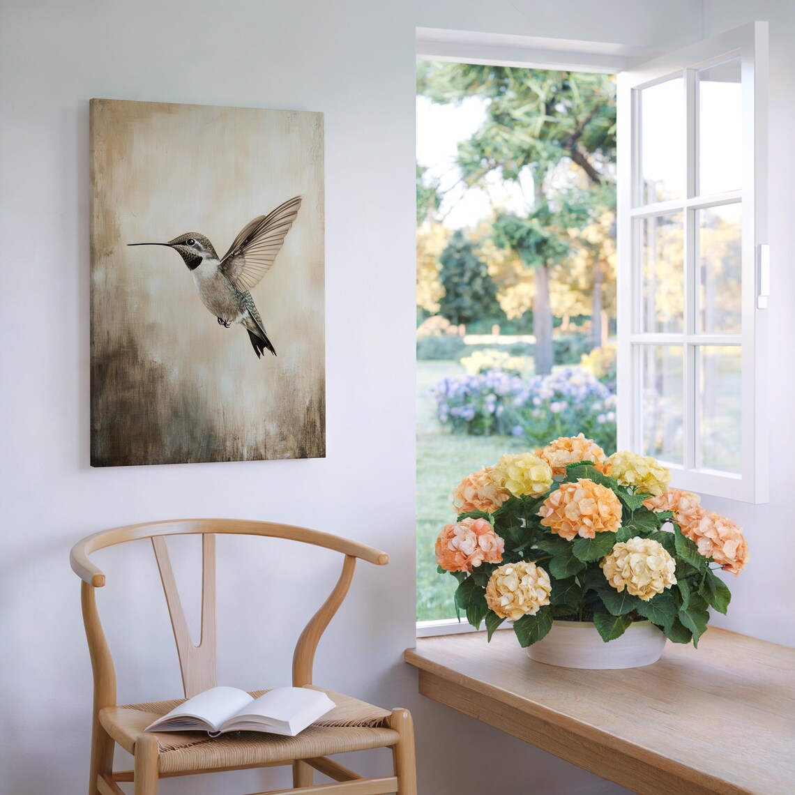 Neutral Hummingbird Art Print, Minimalist Bird Decor - Image 5