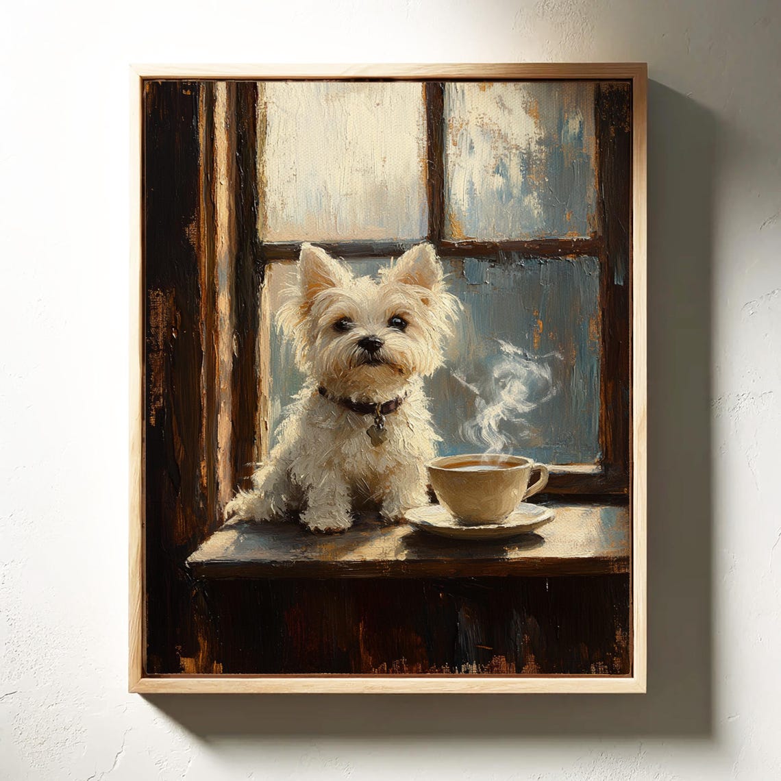 West Highland Terrier Puppy By Rustic Window With Coffee Wall Art - Image 7