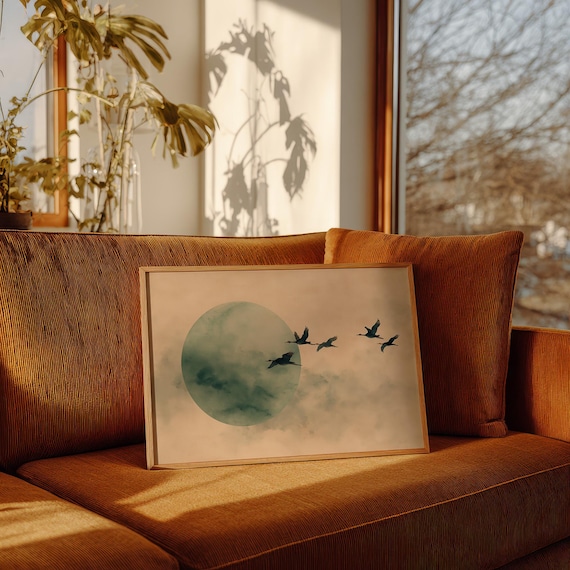 Flight Of Cranes Beneath The Green Moon