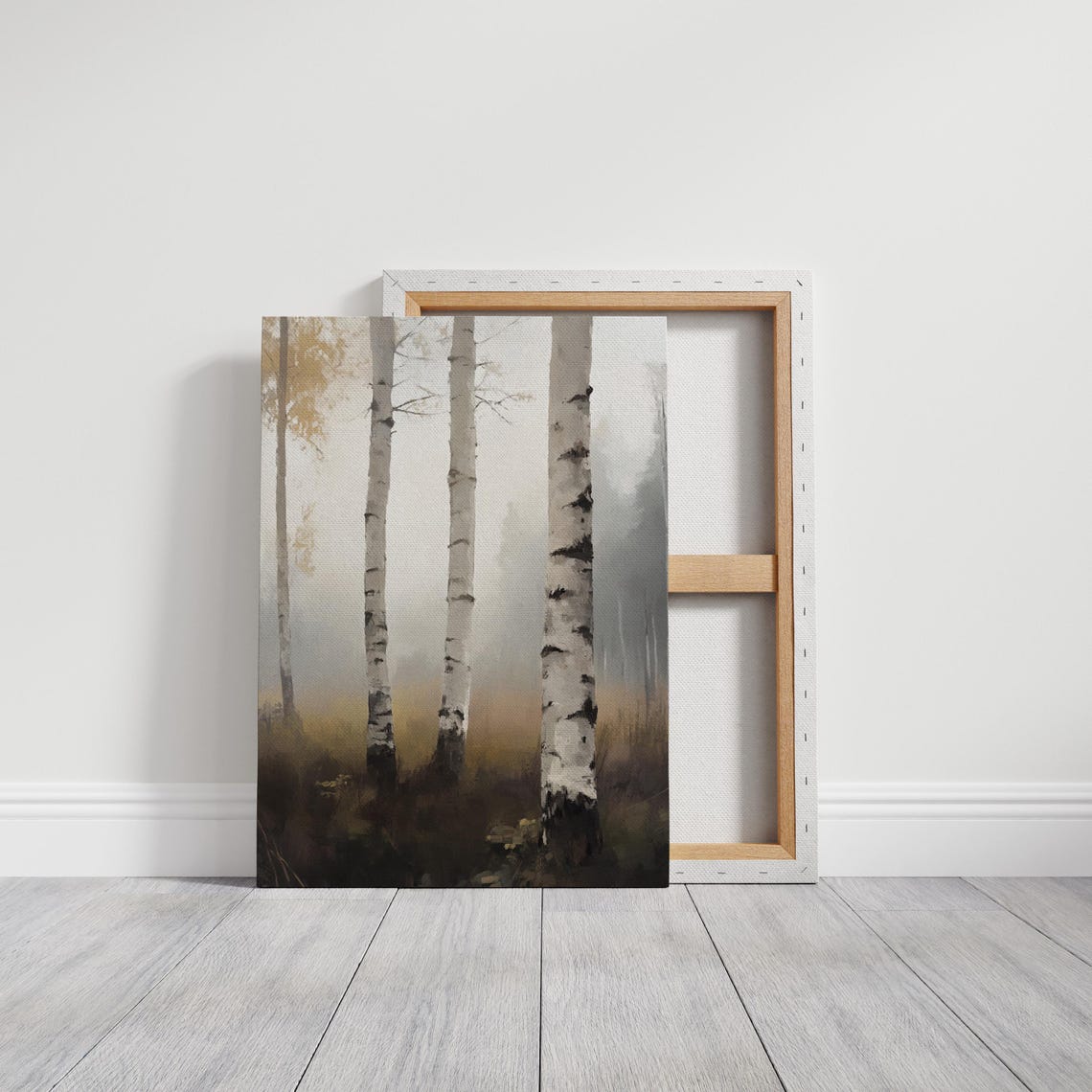 Misty Birch Forest Autumn Morning Calm Neutral Tones Wall Art - Image 3