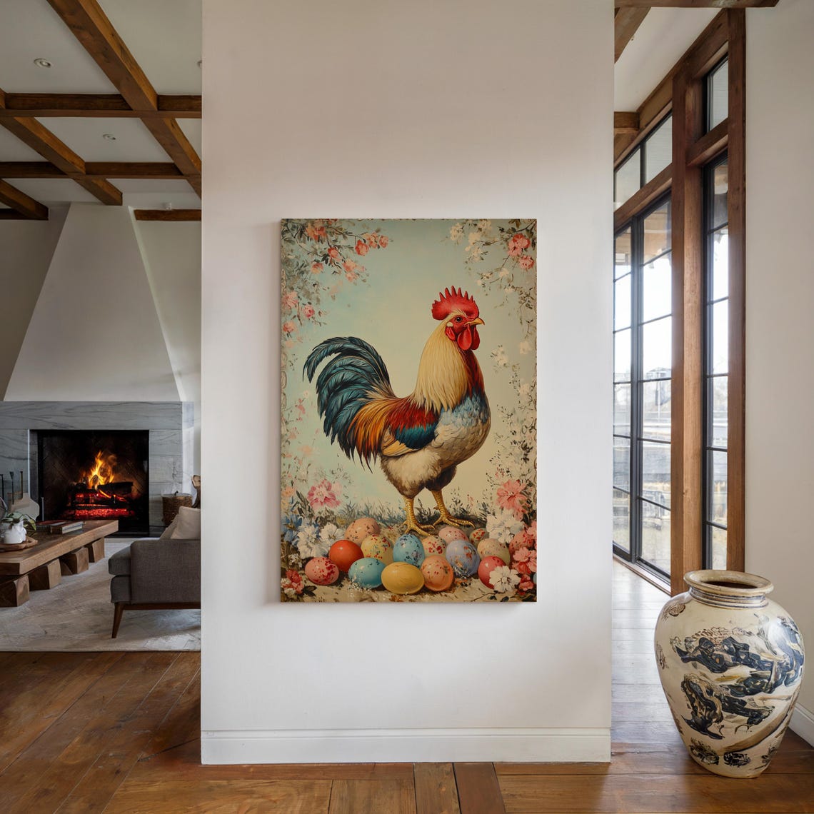 Rustic Rooster Standing Proudly Among Painted Easter Eggs Poster - Image 4
