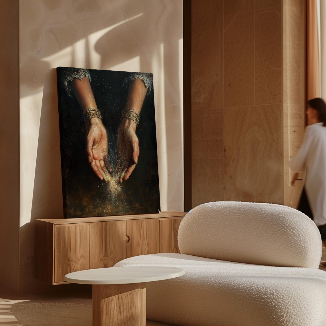 Cupped Hands Releasing Golden Stardust Dark Magical Sparkle Wall Art - Image 7