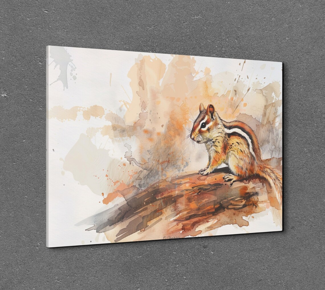 Watercolor Chipmunk on Log Autumn Woodland Animal Art Poster - Image 3
