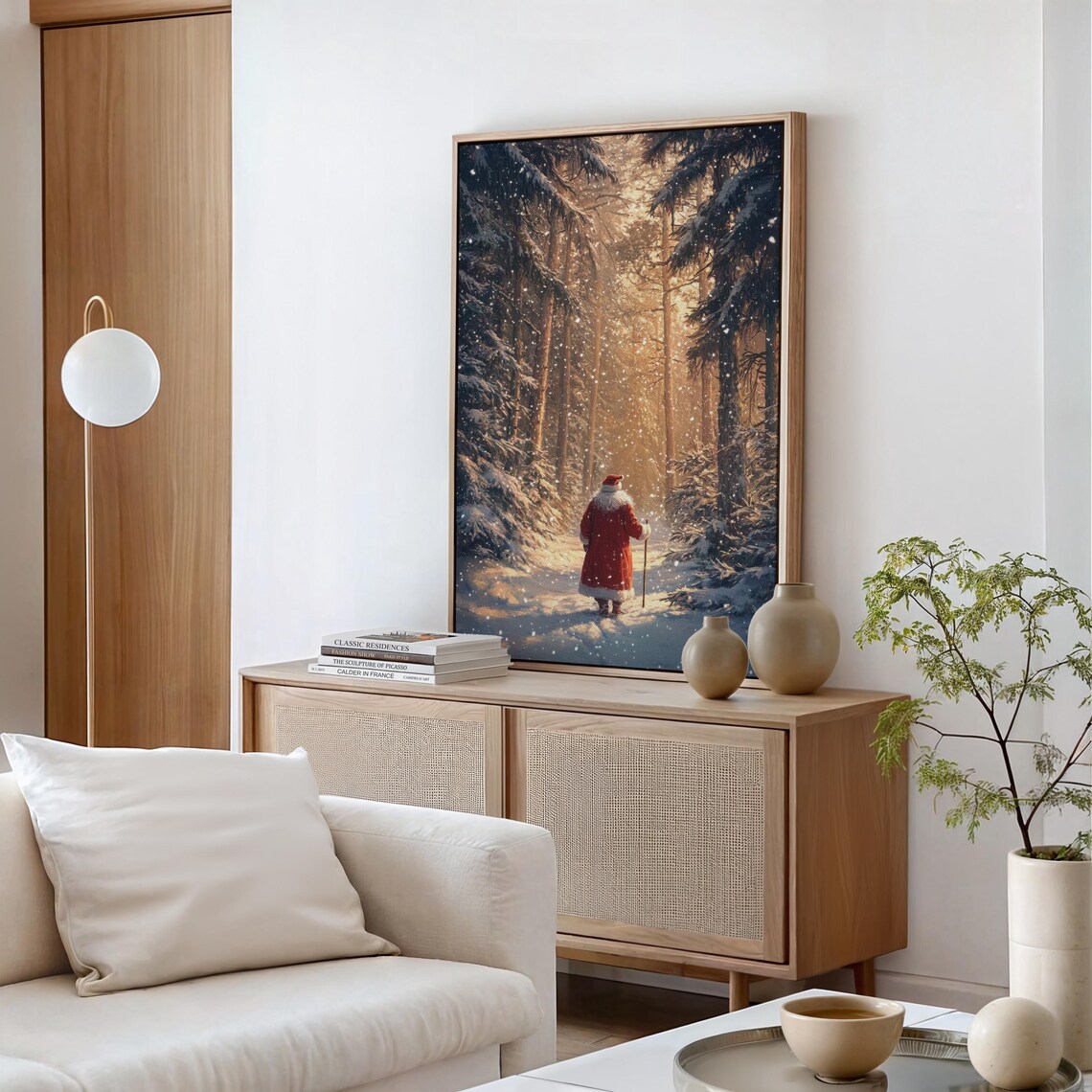 Rustic Santa Walking in the Forest Art Print - Image 4