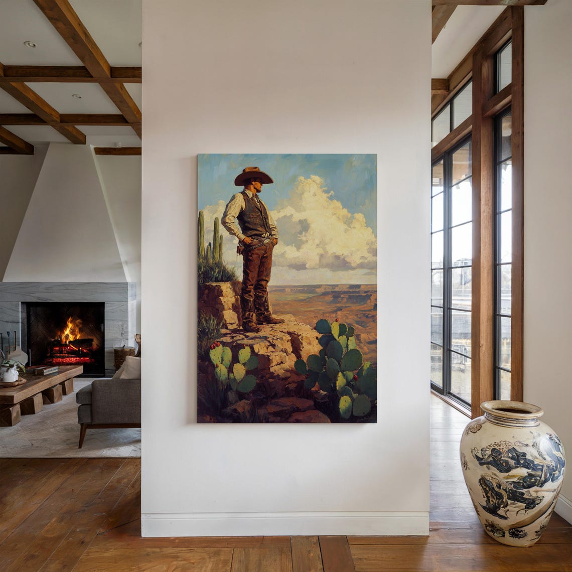 Lone Cowboy Overlook Southwestern Desert Wall Art - Image 2