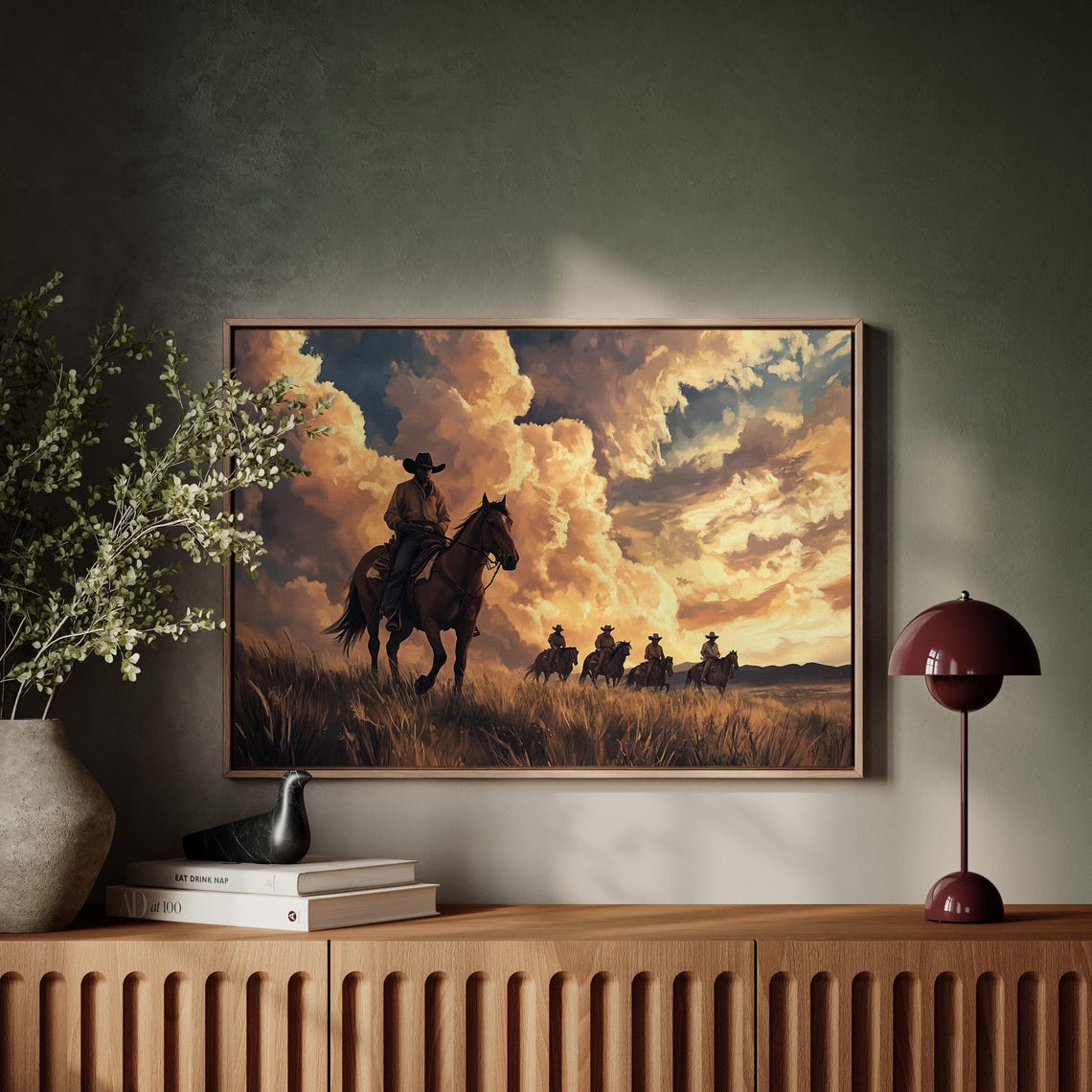 Cowboys Riding At Sunset Art Western Landscape Wall Decor Rustic Cowboy Poster Vintage Western Art - Image 4