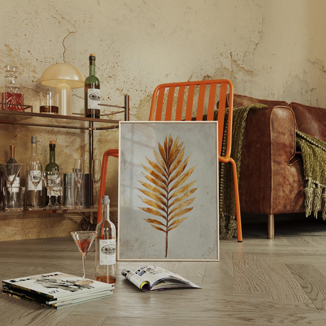 Golden Palm Leaf Botanical Art Print