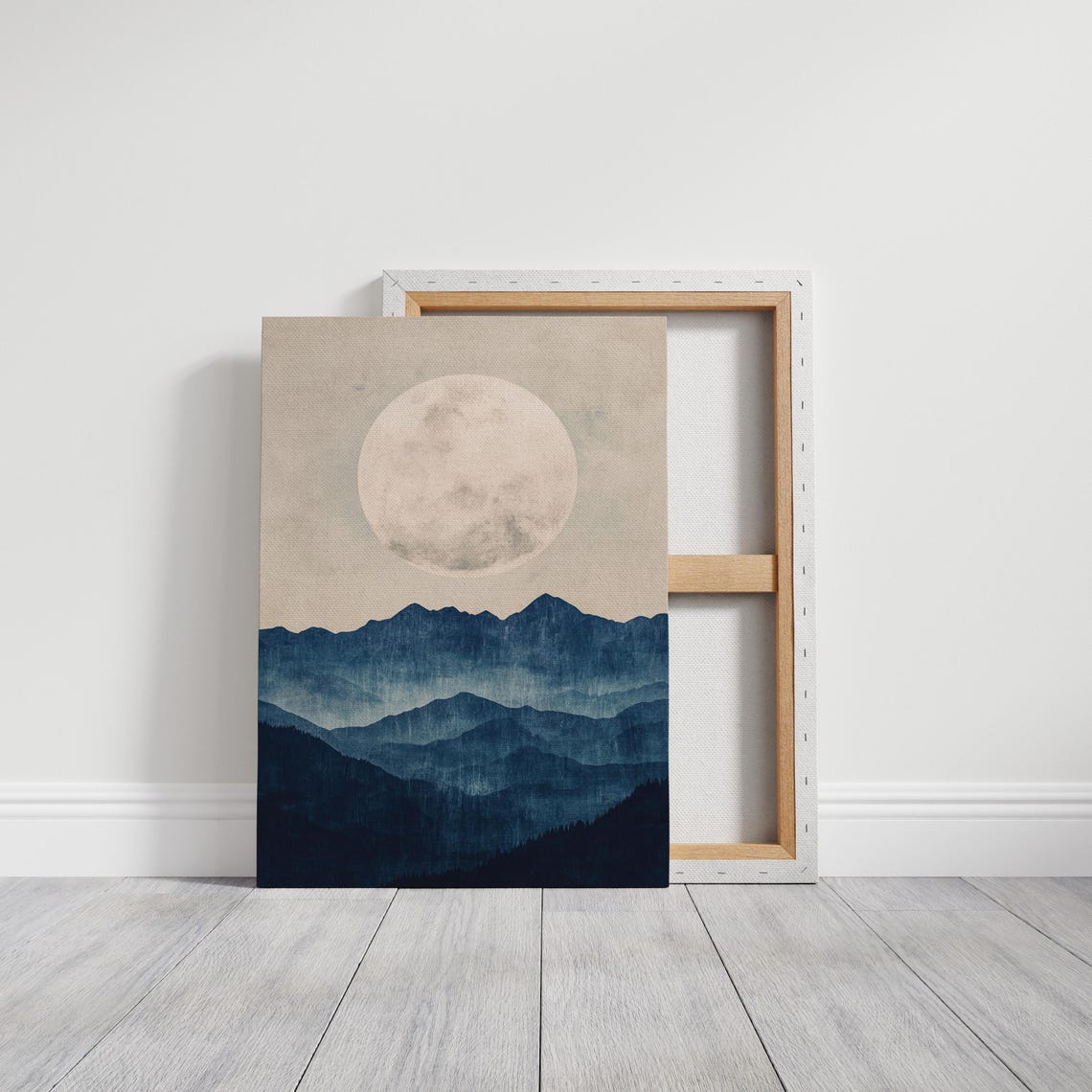 Minimalist Moonlit Mountain Wall Art Serene Blue Landscape Modern Nature Print For Home Office - Image 2