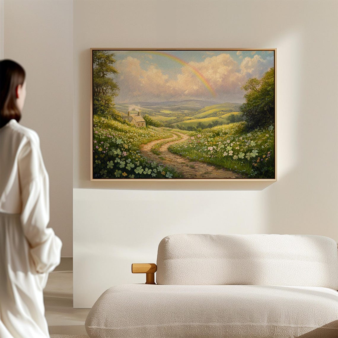 Rainbow Arched Country Cottage Winding Path Wildflower Fields Wall Art - Image 3