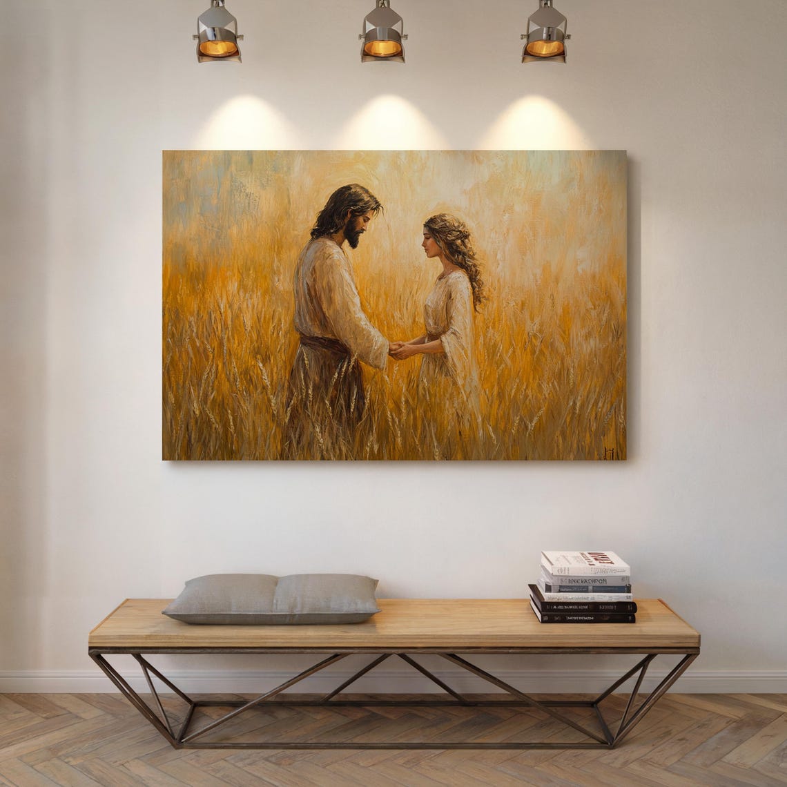 Jesus Holding Hands With A Woman In A Golden Wheat Field Inspirational Christian Art Of Love Faith And Spiritual Connection - Image 4