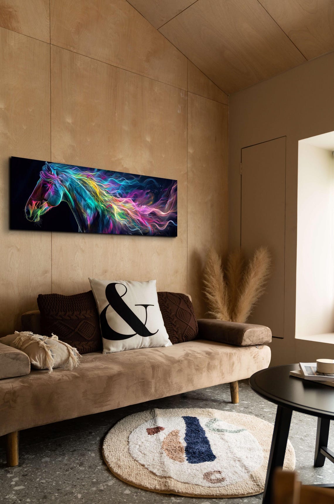 Colorful Neon Horse Head With Rainbow Flowing Mane Dark Art Poster - Image 7