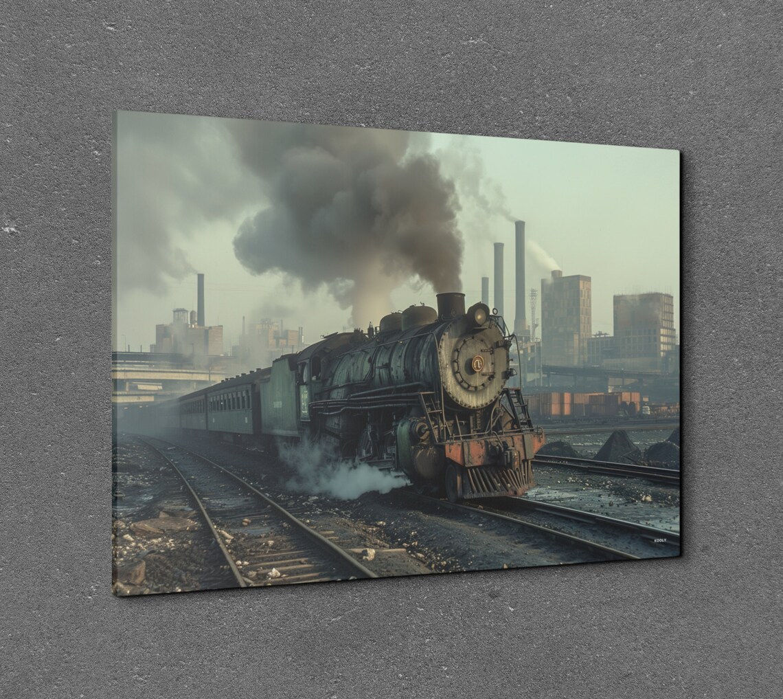 Dark Steam Locomotive Industrial Yard Moody Vintage Train Poster - Image 7